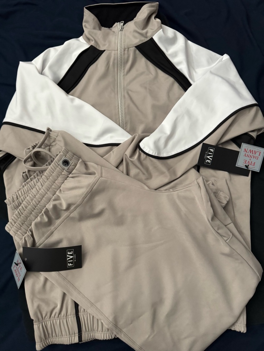 FIVE Beige and White Colorblock Bomber Jacket. Adult Small BNWT